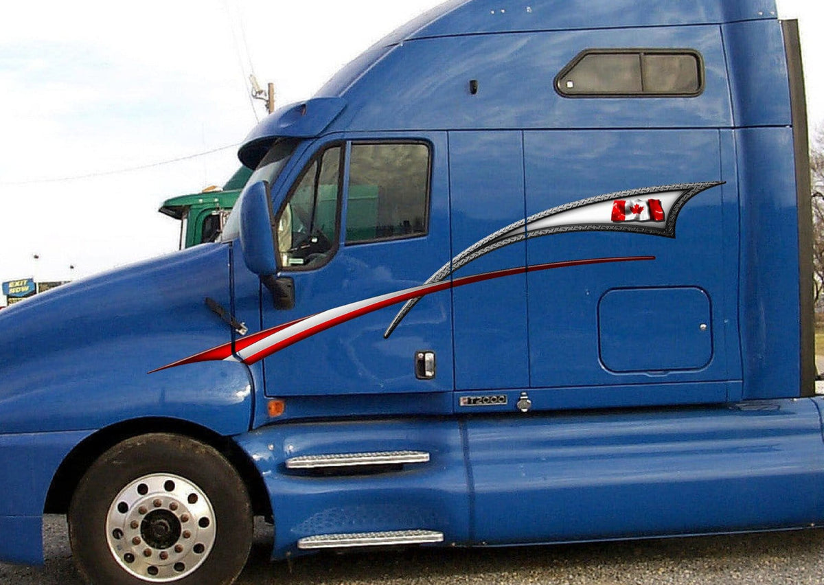 canadian flag stripes decals on blue semi
